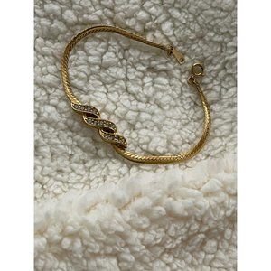 Vintage Avon Gold Tone Rhinestone Twisted Serpentine Design Chain Bracelet
